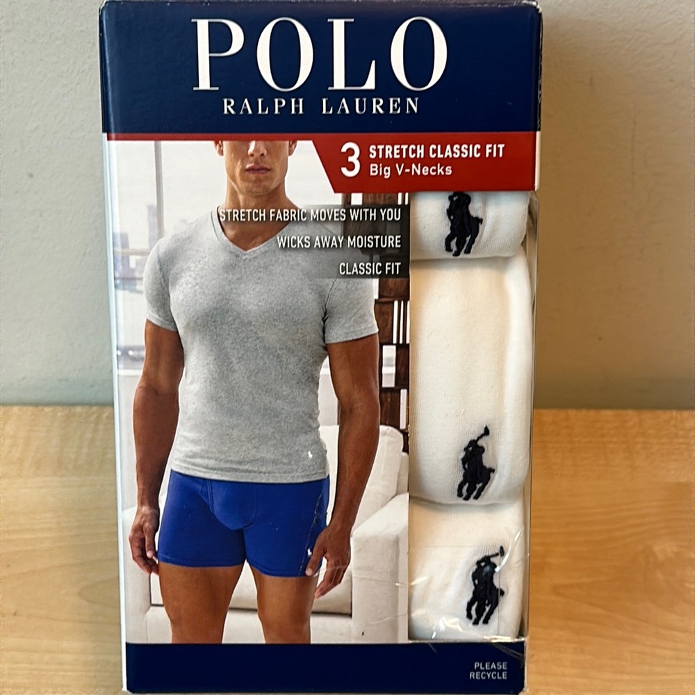 Polo Big Man Stretch Classic-Fit White V-Neck T-Shirt, 3-Pack - 3X